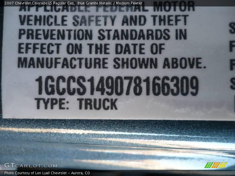 Blue Granite Metallic / Medium Pewter 2007 Chevrolet Colorado LS Regular Cab