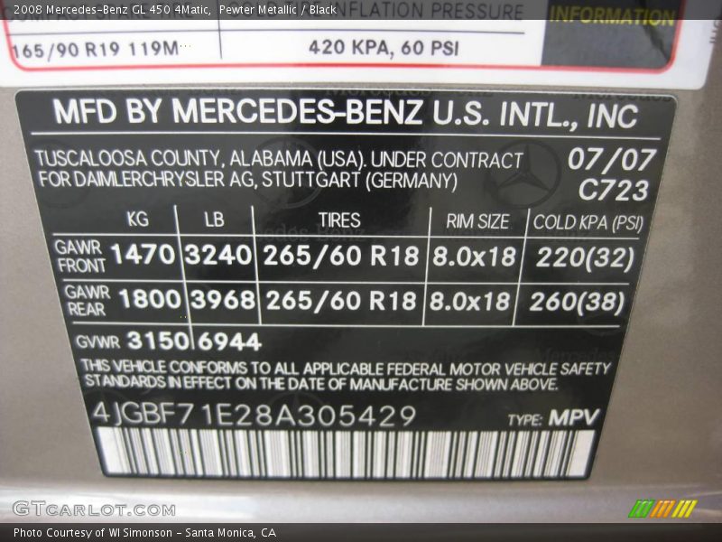 Pewter Metallic / Black 2008 Mercedes-Benz GL 450 4Matic