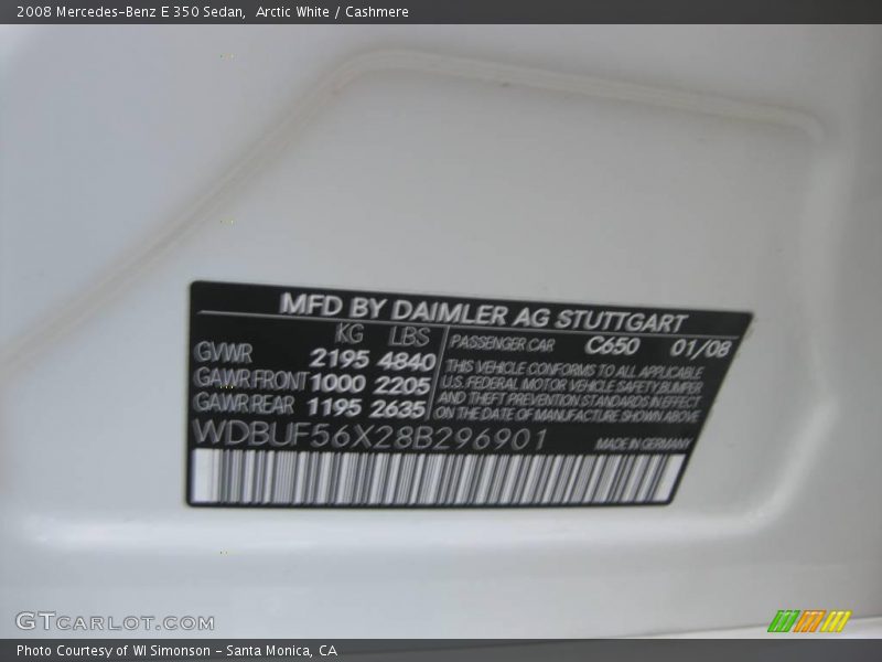 Arctic White / Cashmere 2008 Mercedes-Benz E 350 Sedan