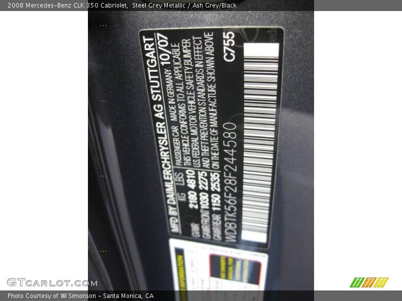 Steel Grey Metallic / Ash Grey/Black 2008 Mercedes-Benz CLK 350 Cabriolet