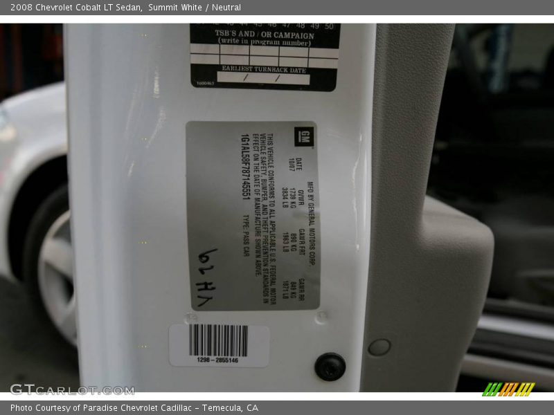Summit White / Neutral 2008 Chevrolet Cobalt LT Sedan