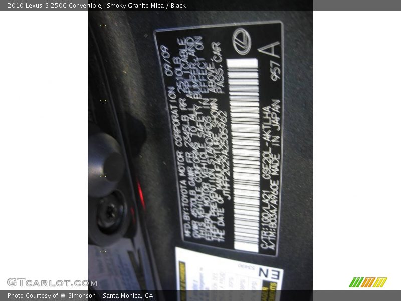 Smoky Granite Mica / Black 2010 Lexus IS 250C Convertible