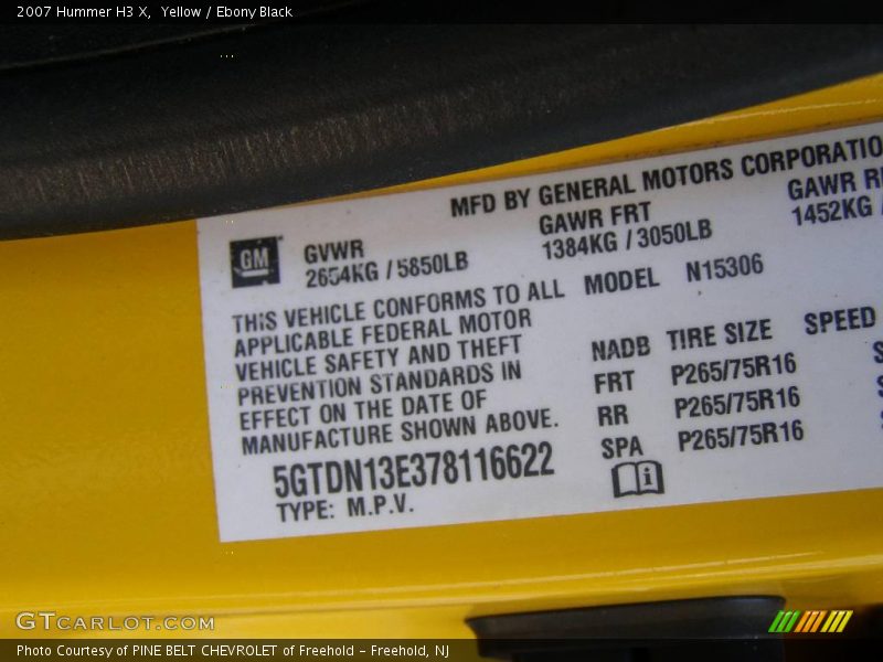 Yellow / Ebony Black 2007 Hummer H3 X