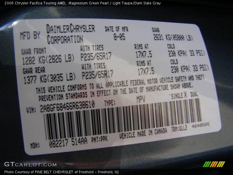 Magnesium Green Pearl / Light Taupe/Dark Slate Gray 2006 Chrysler Pacifica Touring AWD