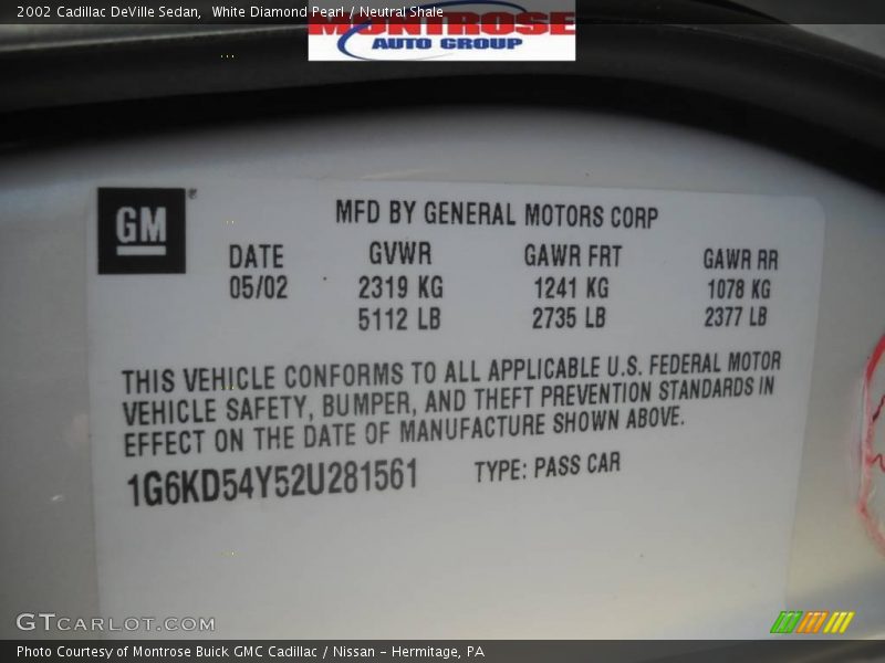 White Diamond Pearl / Neutral Shale 2002 Cadillac DeVille Sedan