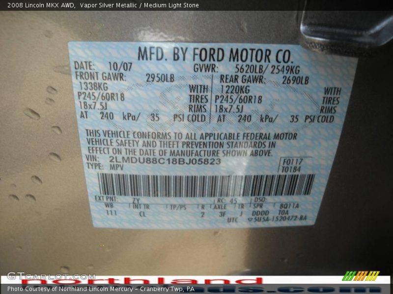Vapor Silver Metallic / Medium Light Stone 2008 Lincoln MKX AWD