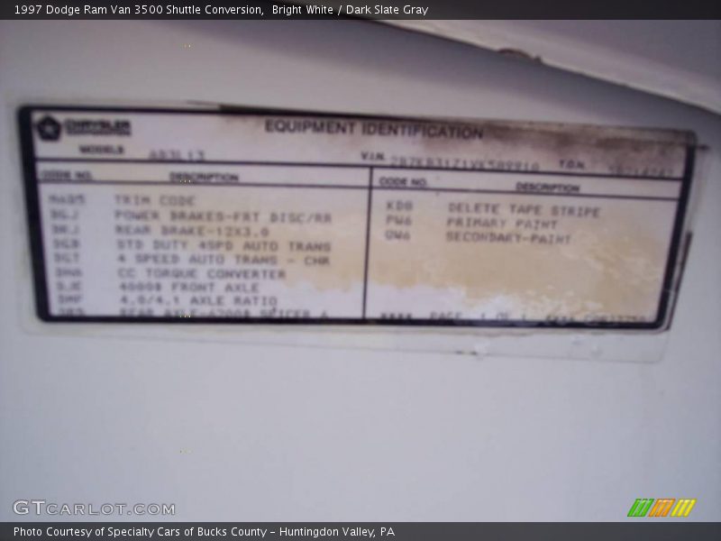 Bright White / Dark Slate Gray 1997 Dodge Ram Van 3500 Shuttle Conversion