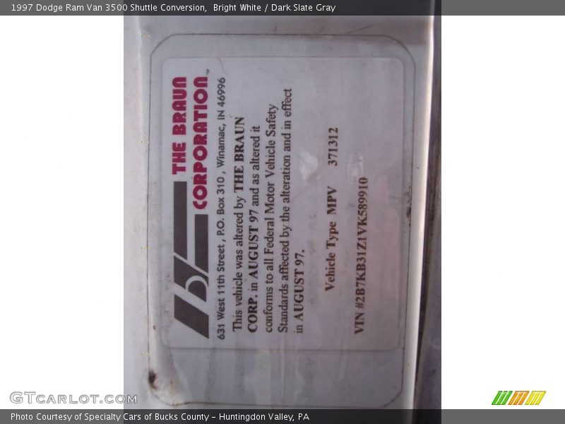Bright White / Dark Slate Gray 1997 Dodge Ram Van 3500 Shuttle Conversion