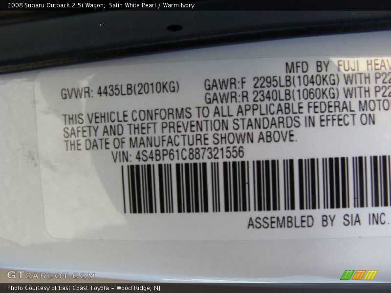 Satin White Pearl / Warm Ivory 2008 Subaru Outback 2.5i Wagon