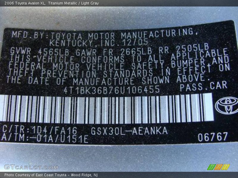 Titanium Metallic / Light Gray 2006 Toyota Avalon XL