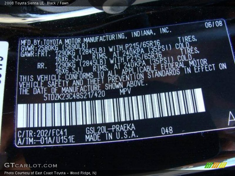 Black / Fawn 2008 Toyota Sienna LE