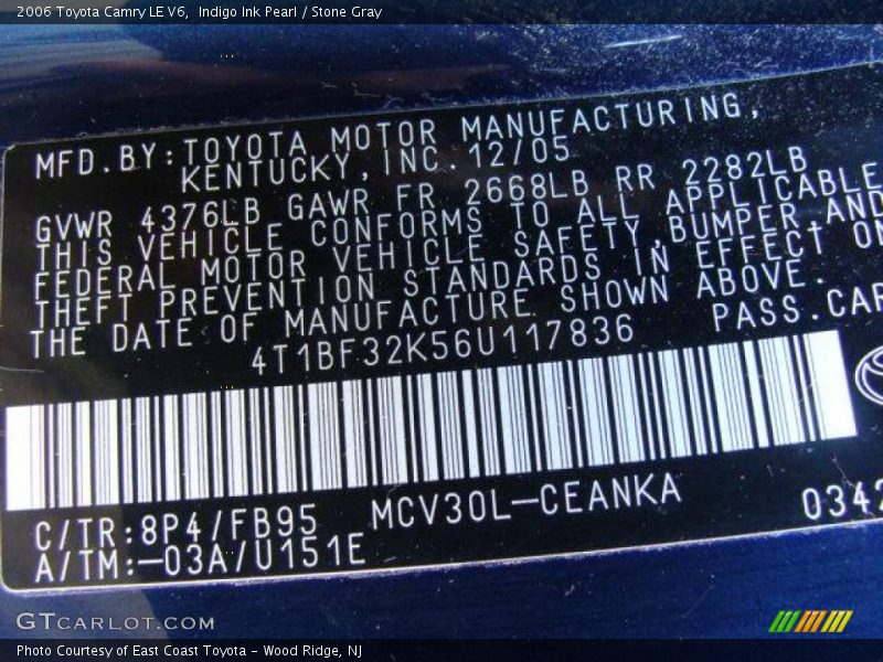 Indigo Ink Pearl / Stone Gray 2006 Toyota Camry LE V6