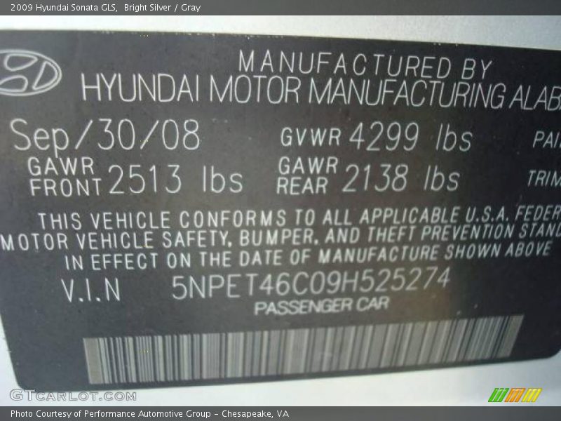 Bright Silver / Gray 2009 Hyundai Sonata GLS