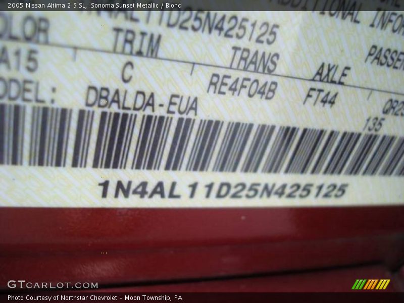 Sonoma Sunset Metallic / Blond 2005 Nissan Altima 2.5 SL