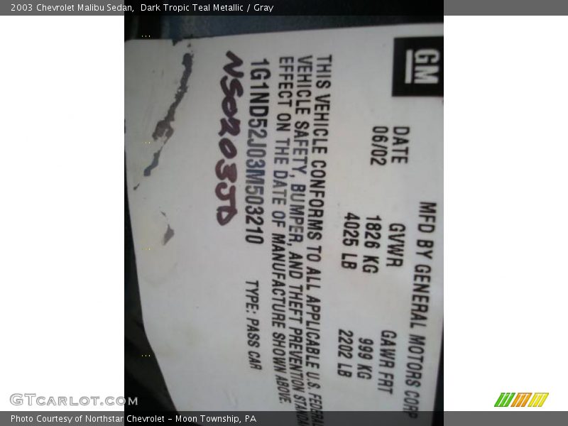 Dark Tropic Teal Metallic / Gray 2003 Chevrolet Malibu Sedan