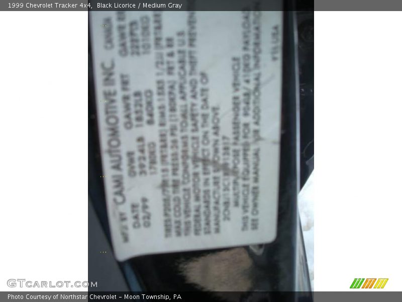 Black Licorice / Medium Gray 1999 Chevrolet Tracker 4x4