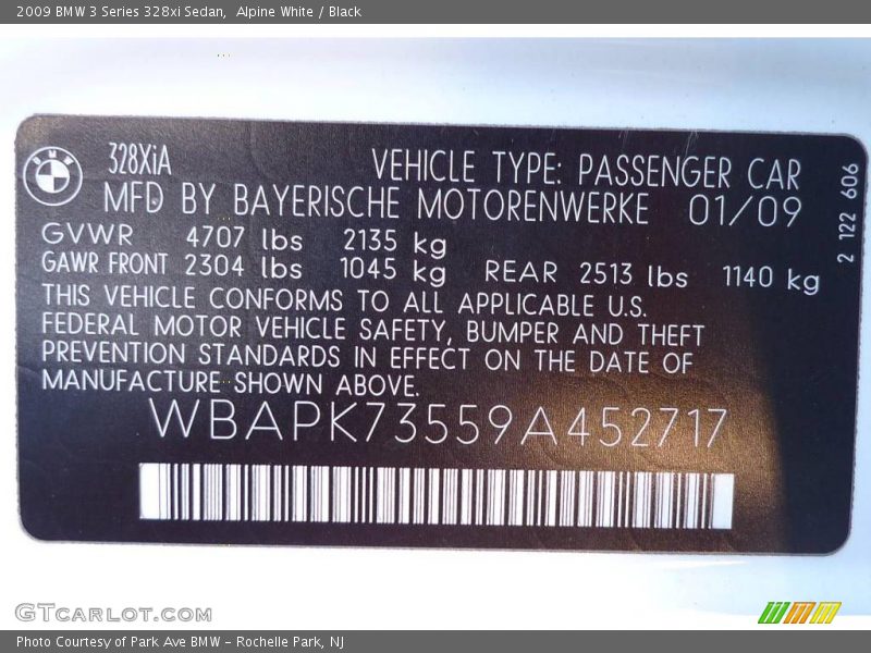 Alpine White / Black 2009 BMW 3 Series 328xi Sedan