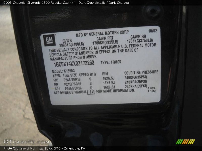 Dark Gray Metallic / Dark Charcoal 2003 Chevrolet Silverado 1500 Regular Cab 4x4