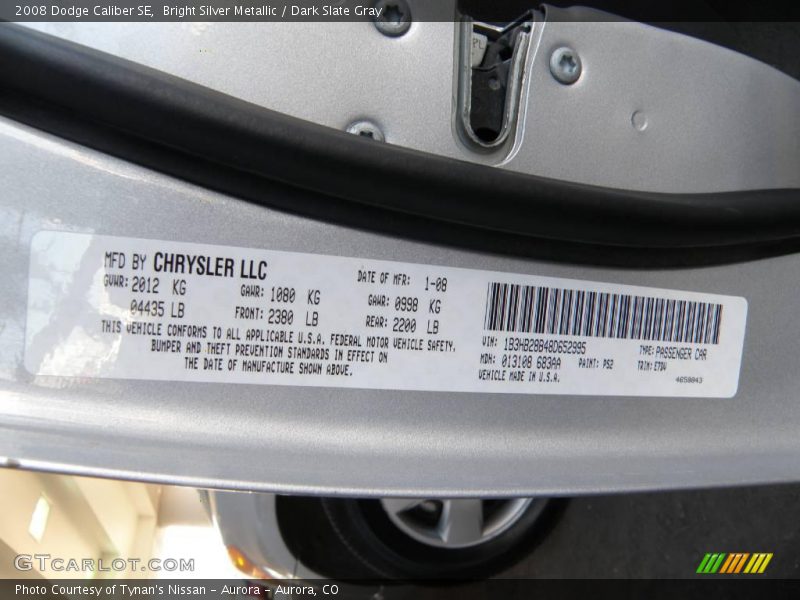 Bright Silver Metallic / Dark Slate Gray 2008 Dodge Caliber SE