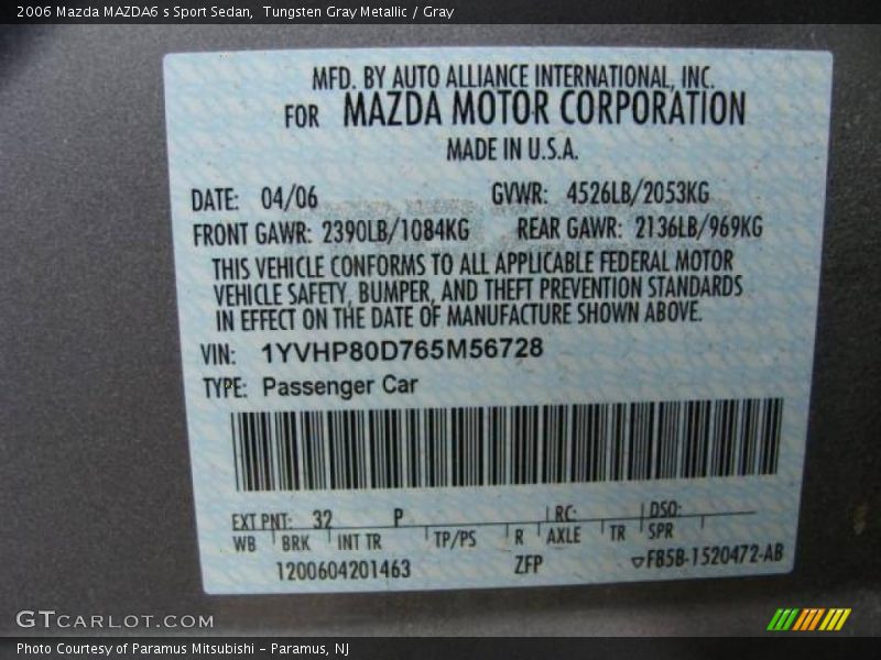 Tungsten Gray Metallic / Gray 2006 Mazda MAZDA6 s Sport Sedan