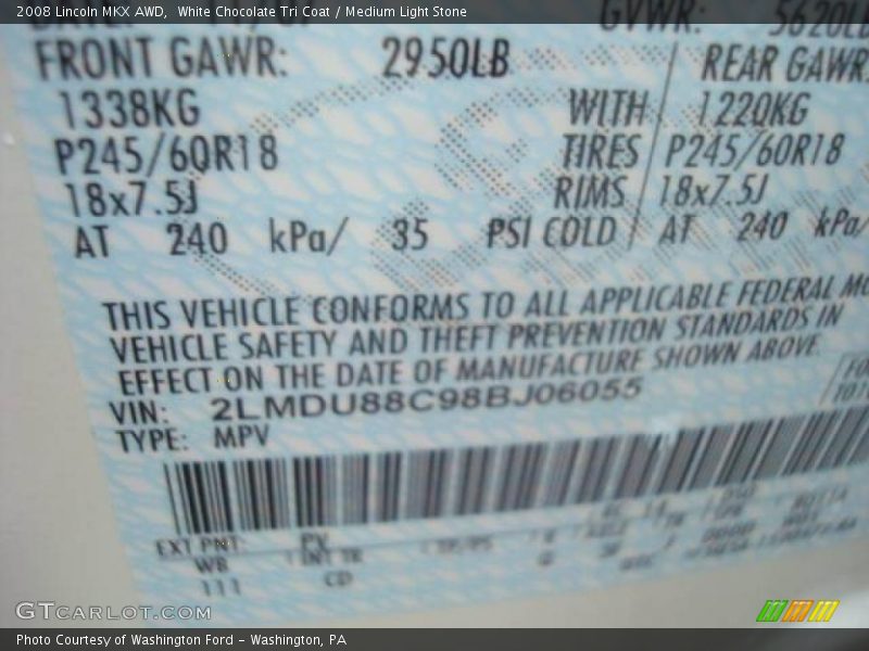 White Chocolate Tri Coat / Medium Light Stone 2008 Lincoln MKX AWD
