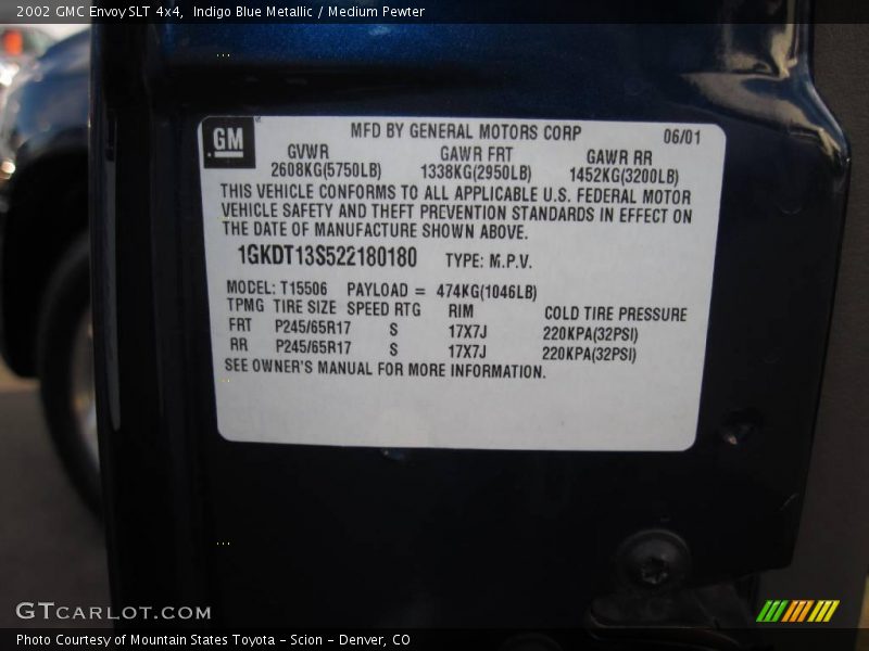 Indigo Blue Metallic / Medium Pewter 2002 GMC Envoy SLT 4x4