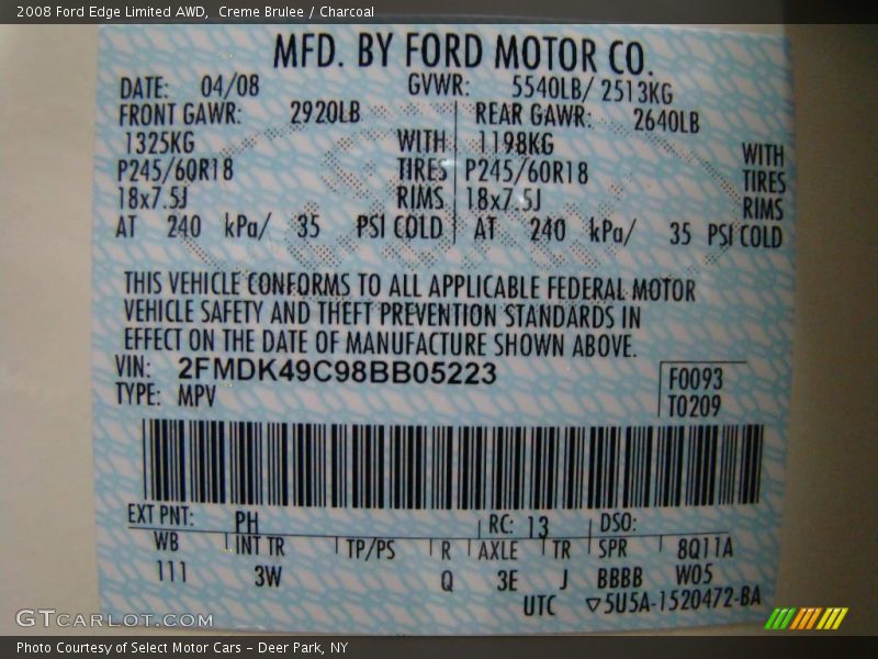 Creme Brulee / Charcoal 2008 Ford Edge Limited AWD
