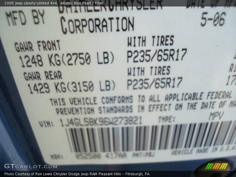 Atlantic Blue Pearl / Khaki 2006 Jeep Liberty Limited 4x4