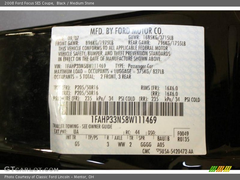 Black / Medium Stone 2008 Ford Focus SES Coupe