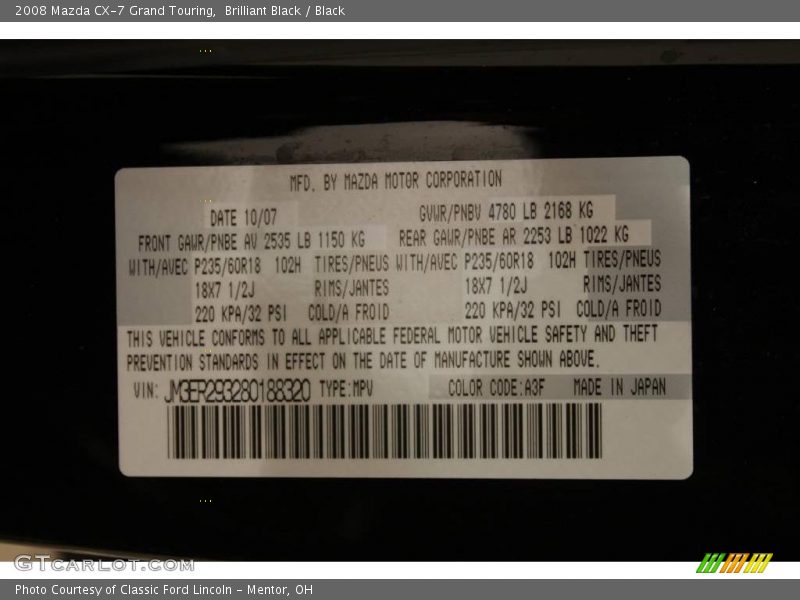 Brilliant Black / Black 2008 Mazda CX-7 Grand Touring
