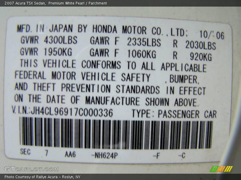 Premium White Pearl / Parchment 2007 Acura TSX Sedan