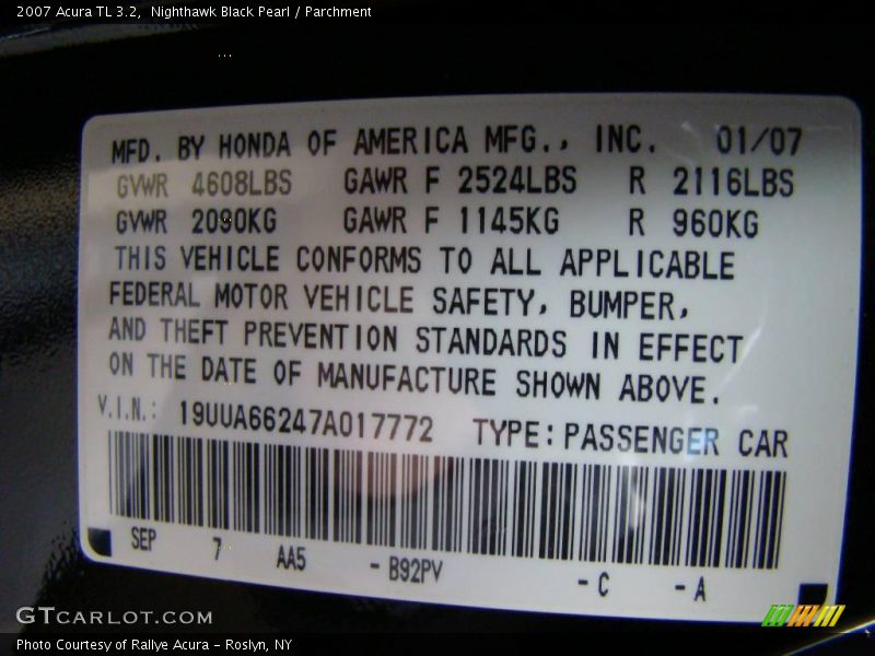 Nighthawk Black Pearl / Parchment 2007 Acura TL 3.2