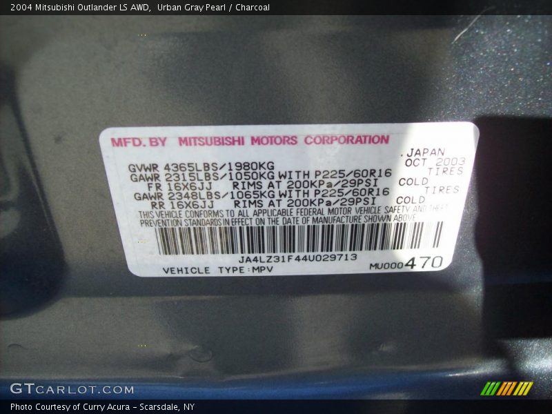Urban Gray Pearl / Charcoal 2004 Mitsubishi Outlander LS AWD
