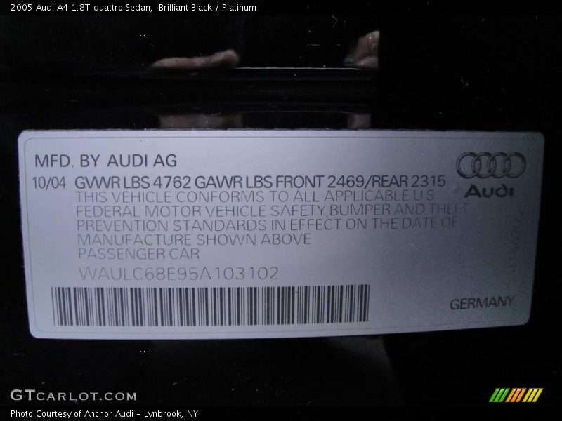 Brilliant Black / Platinum 2005 Audi A4 1.8T quattro Sedan