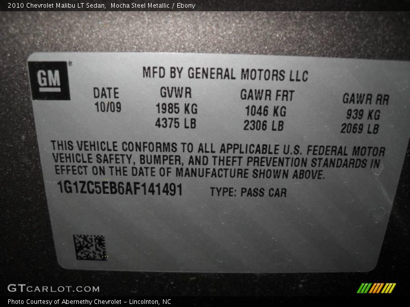 Mocha Steel Metallic / Ebony 2010 Chevrolet Malibu LT Sedan