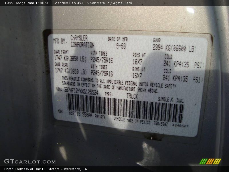 Silver Metallic / Agate Black 1999 Dodge Ram 1500 SLT Extended Cab 4x4