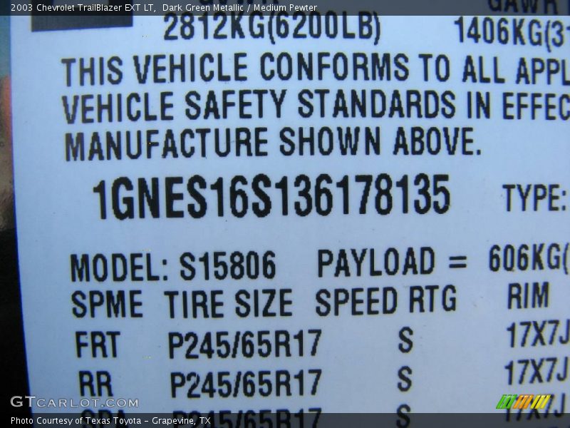 Dark Green Metallic / Medium Pewter 2003 Chevrolet TrailBlazer EXT LT