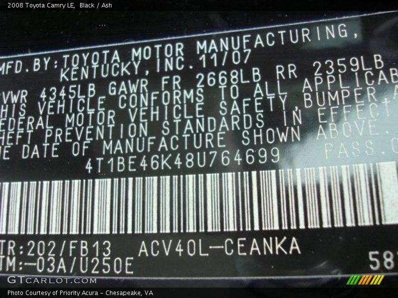 Black / Ash 2008 Toyota Camry LE