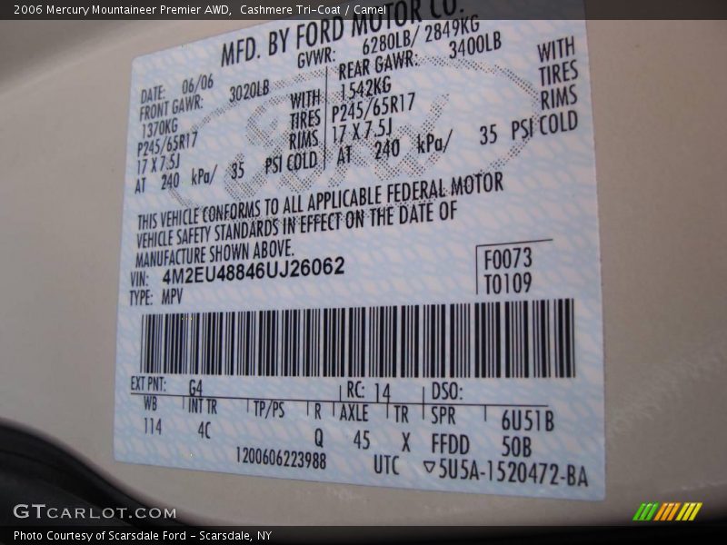 Cashmere Tri-Coat / Camel 2006 Mercury Mountaineer Premier AWD