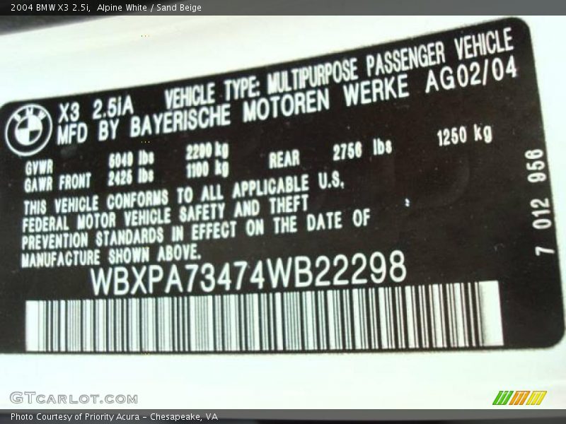 Alpine White / Sand Beige 2004 BMW X3 2.5i