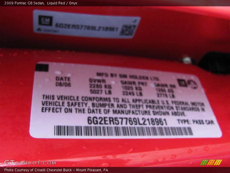 Liquid Red / Onyx 2009 Pontiac G8 Sedan