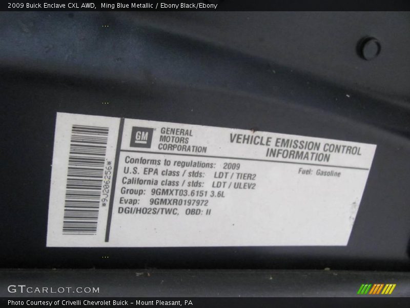 Ming Blue Metallic / Ebony Black/Ebony 2009 Buick Enclave CXL AWD