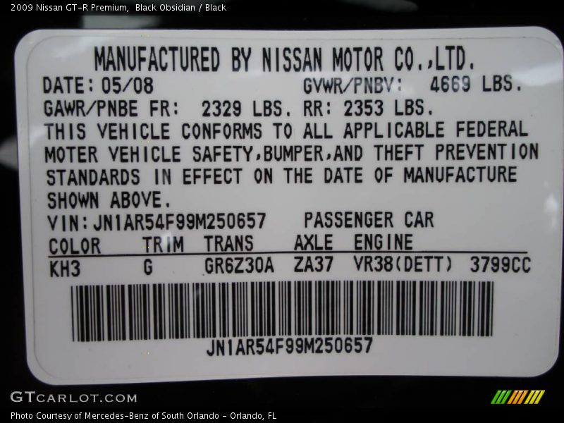 Black Obsidian / Black 2009 Nissan GT-R Premium