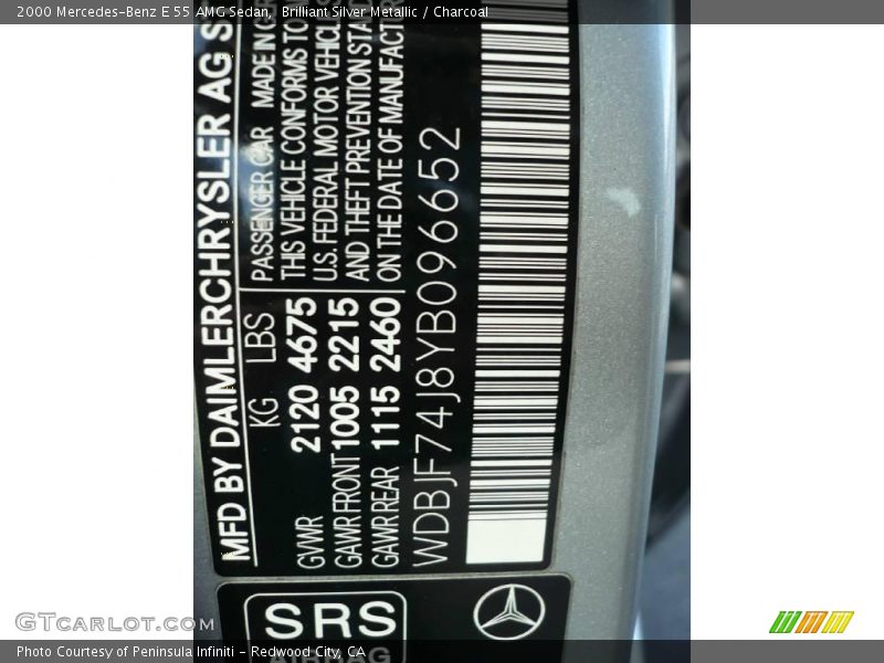 Brilliant Silver Metallic / Charcoal 2000 Mercedes-Benz E 55 AMG Sedan