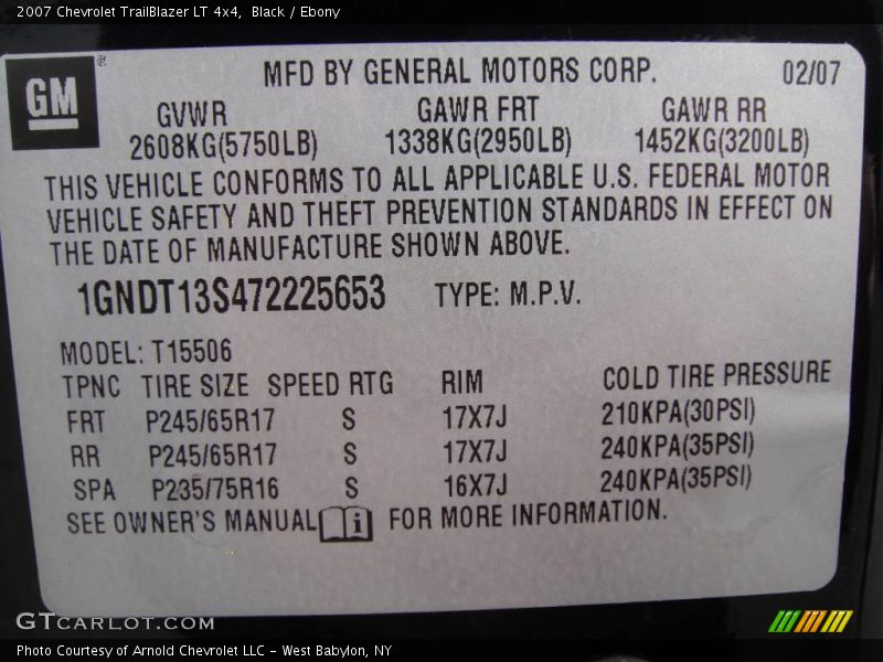 Black / Ebony 2007 Chevrolet TrailBlazer LT 4x4