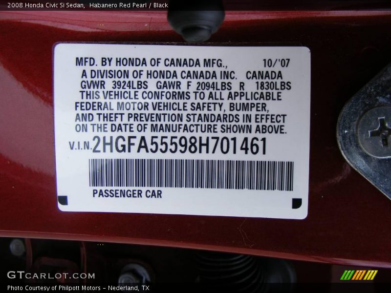 Habanero Red Pearl / Black 2008 Honda Civic Si Sedan