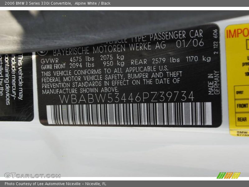 Alpine White / Black 2006 BMW 3 Series 330i Convertible