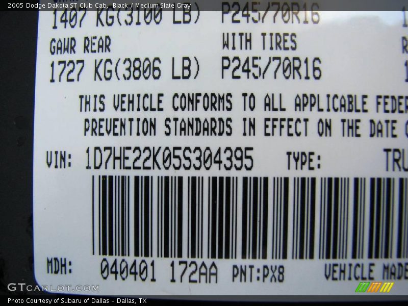 Black / Medium Slate Gray 2005 Dodge Dakota ST Club Cab