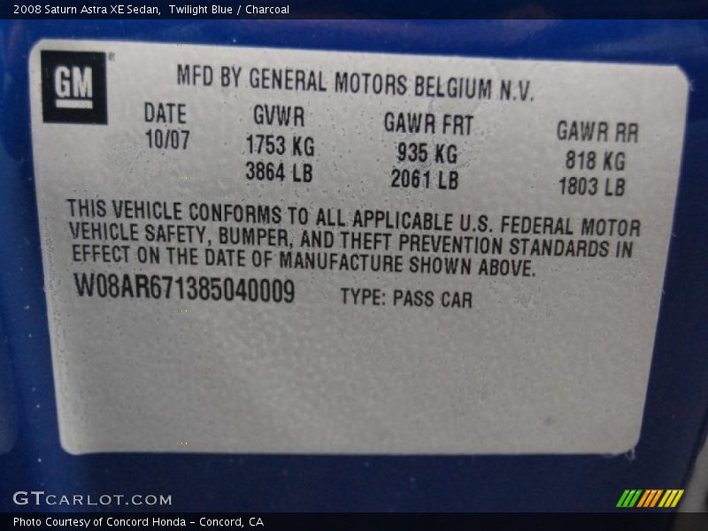 Twilight Blue / Charcoal 2008 Saturn Astra XE Sedan