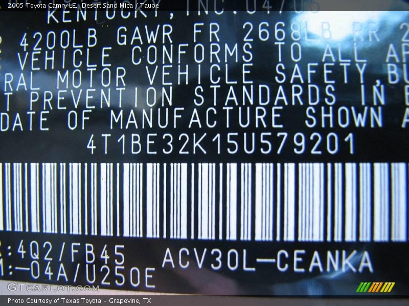 Desert Sand Mica / Taupe 2005 Toyota Camry LE